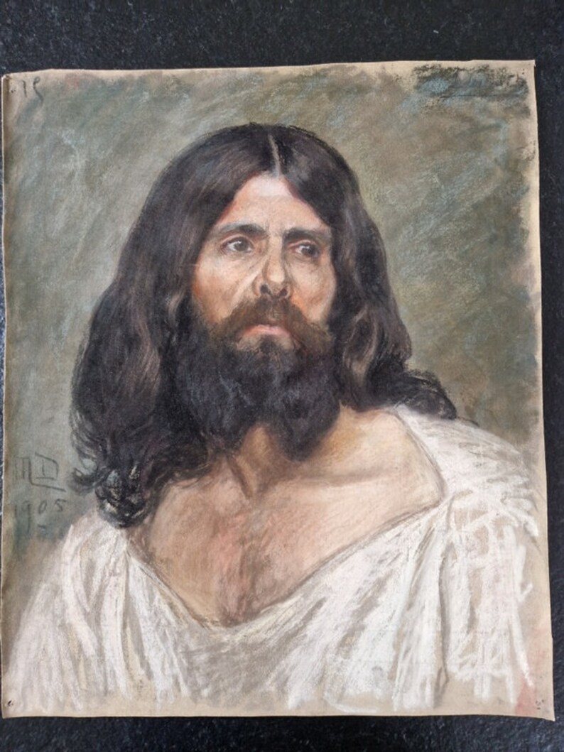 Marguerite Dubois née en 1883 Pastel sur papier Portrait de Jésus Christ Signé et daté 1905 image 1