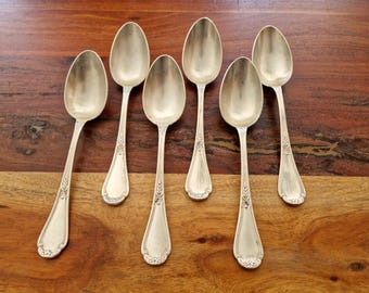 Christofle, Paris - Set of 6 table spoons - Lauriers model in Empire style - Silver-plated metal