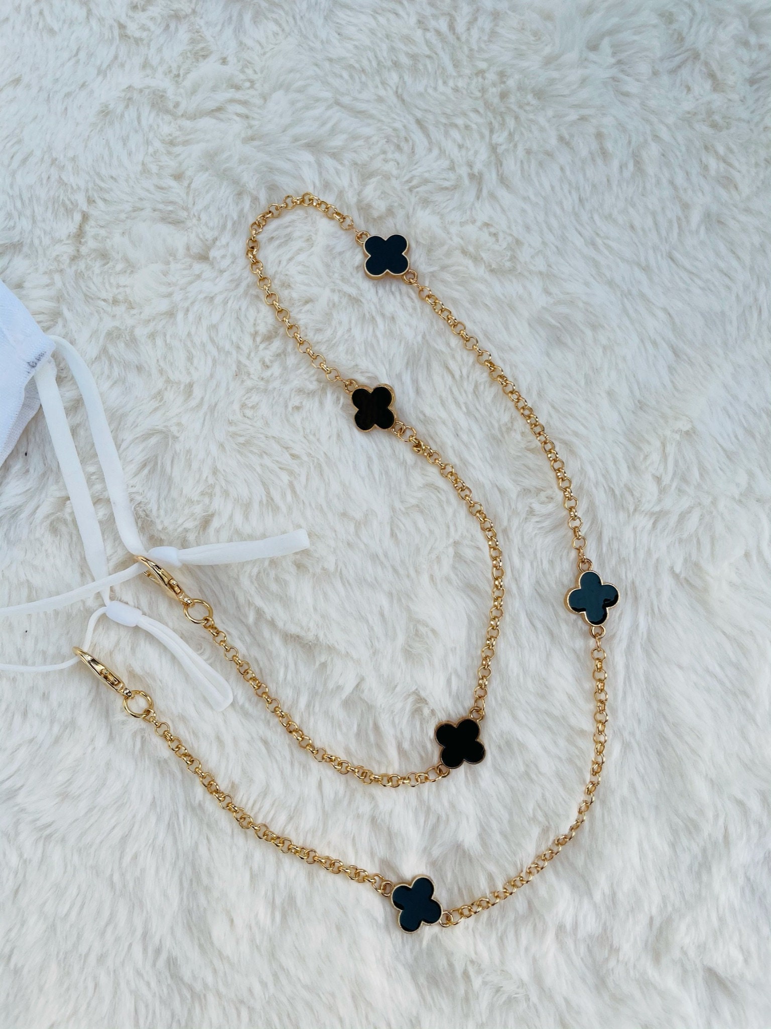 Face Mask Chain Black Clover Beads Jewelry Necklace Face Mask 