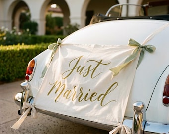 Just Married Banner, Personalized Wedding Car Decoration, Custom Lace Getaway Car Sign, Floral Vintage Wedding Send Off Banner, Names & Date