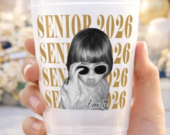Personalized Vintage Graduation Frosted Cups, Custom Face Graduation Favors, Class of 2026 Keepsake Cups Photo Senior Night Cup