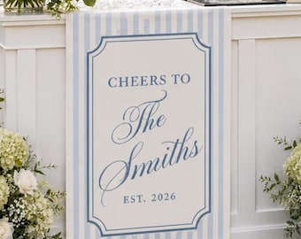 Personalized Wedding Bar Sign Cheers To Family Name, Custom Linen Bar Runner Sign, Elegant Wedding Cocktail Sign, Reception Decor