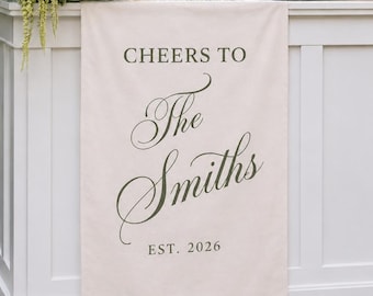 Custom Wedding Bar Runner Sign, Personalized Family Name Linen Decor, Signature Drink Wedding Sign