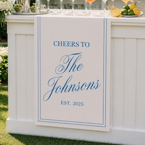 Custom Wedding Bar Runner Sign, Lace Sheer Wedding Bar Sign, Elegant Wedding Drink Cheers To Last Name Drape Banner, Romantic Event Decor