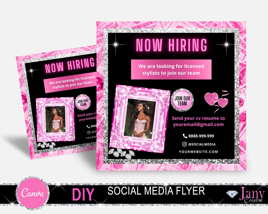 Now Hiring Flyer, We Are Hiring Flyer, Pink Hiring Flyer, Hair Salon