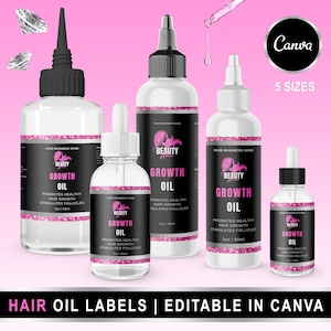 DIY Hair Growth Oil Labels Design, Hair Oil Product Label Template, Editable Hair Oil Labels, Dropper Bottle Label Template, Bottle Labels