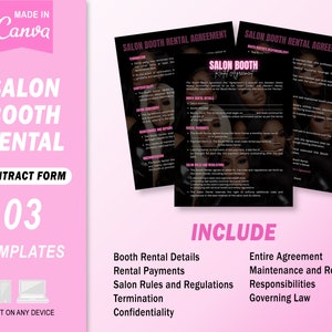 Professional Salon Booth Rental Contract, Editable Booth Rental Agreement, Salon Station, Spa Rental, Salon Chair Rental, Canva Templates
