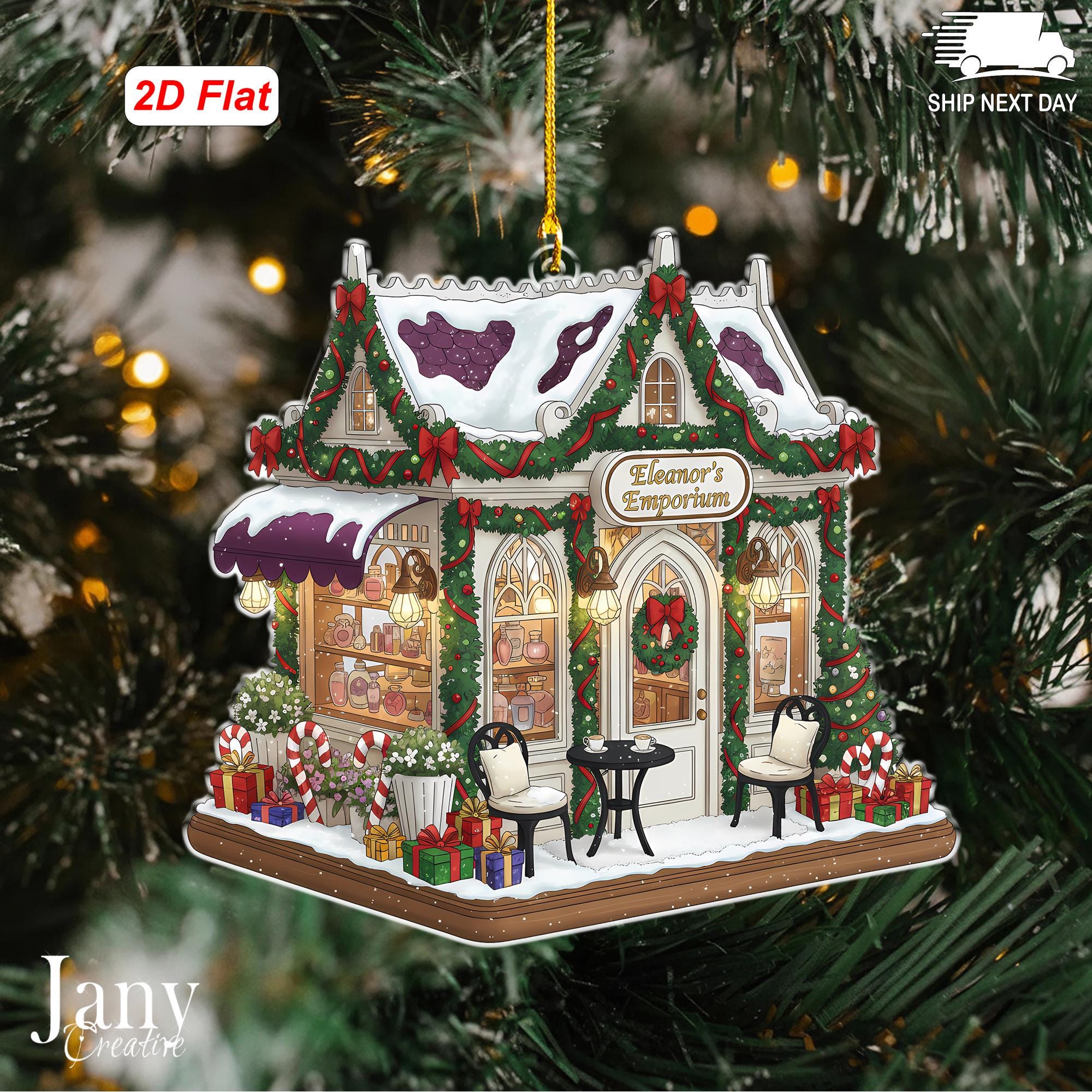 Discover Christmas Shop Ornament 2025, Cozy Holiday Village House Decor, Festive 2D Acrylic Tree Decoration