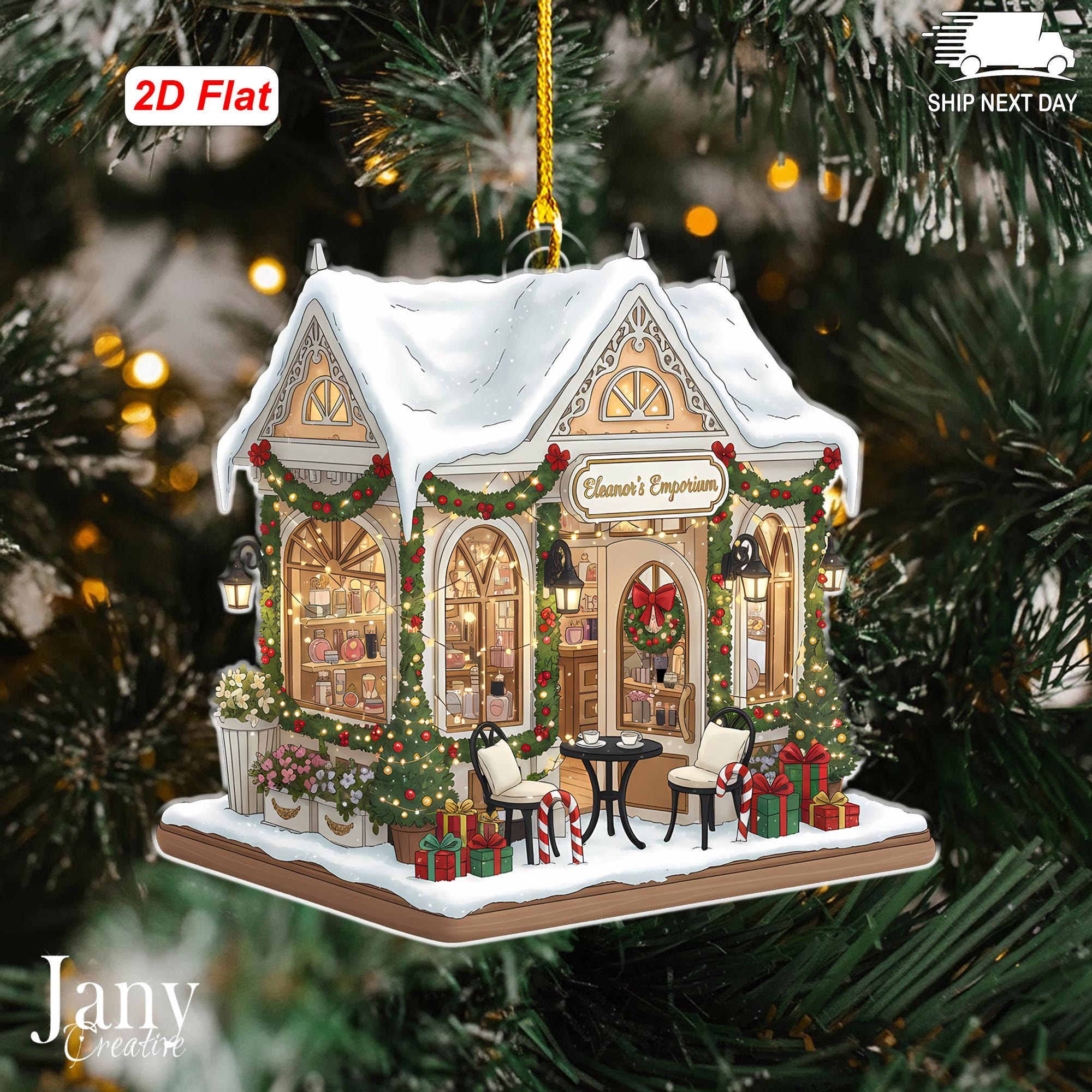 Discover Personalized 2D Flat Christmas Shop Ornament, Acrylic Custom Ornament, Xmas Village 2025