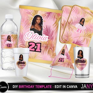 Party Pack , Birthday Bundle, Teen Adult Birthday Party Favor, Party Fan Template, Party Hat Template, Party Pack, Tropical Birthday SZN