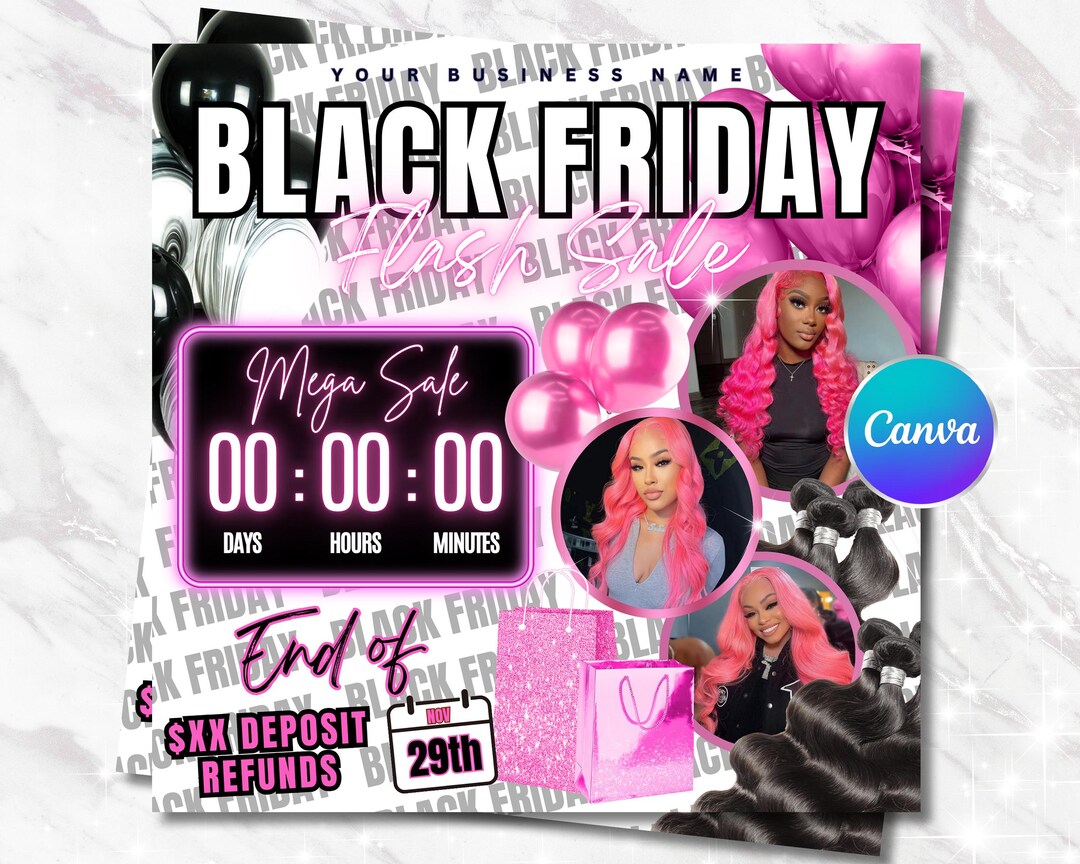 Black Friday Sale Flyer, Pink Friday Flyer, Black Friday Deals, Holiday