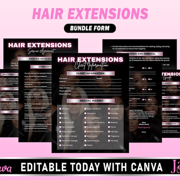 Hair Extensions Consultation Form, Hair Extension Forms, Hair Stylist Forms, Editable Hair Consent Templates, Hair Forms, Hair Care Form
