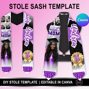 Purple Graduation Stole Template, Graduation Stole Design, Graduation Stole Sash, Class of 2025 Graduation Stole, Perfect for Sublimation