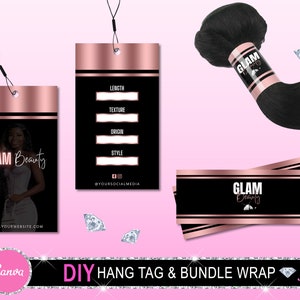 Hair Bundle Wraps, Hair Hang Tag, Editable Hang Wraps, Hair Packaging, Hair Label, Hair Extension Wraps, Lash Hang Tags