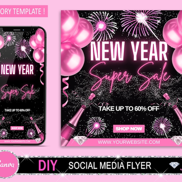 NEW YEAR FLYER, Holiday Flyer, New Year Sale Flyer, New Year Template, Diy New Years Flyer, Holiday Sale Flyer, Hair Flyer, Lash Flyer