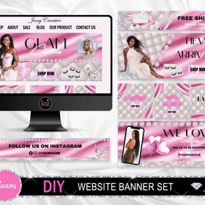 DIY Shopify Web Banners, DIY Wix Website banners,  Boutique Website Banners, Beauty Web Banner Template, Hair Lash Web Banner