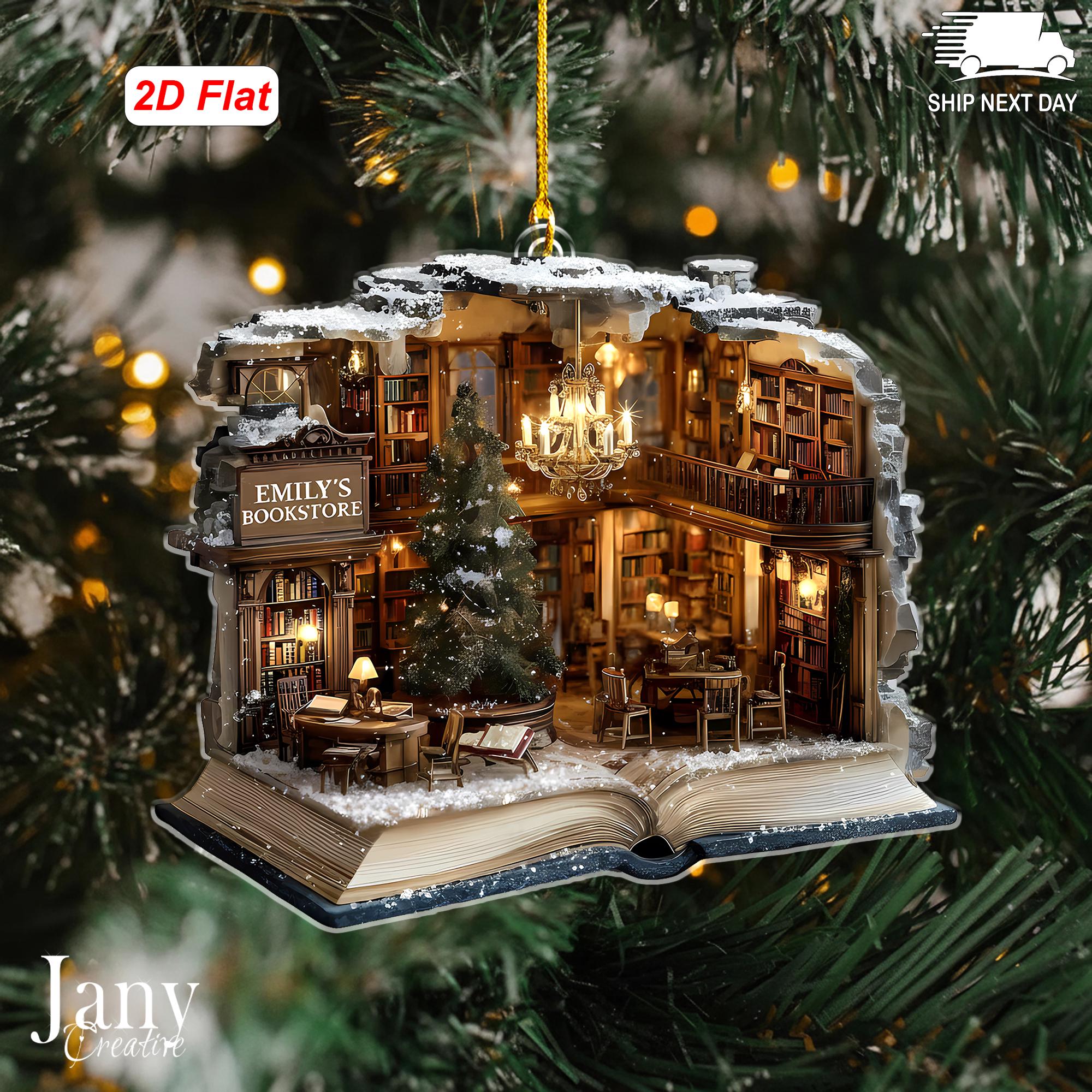 Discover Personalized Book Nook Christmas Ornament  Custom Name Library Decor, Book Lover Gift Holiday Decoration