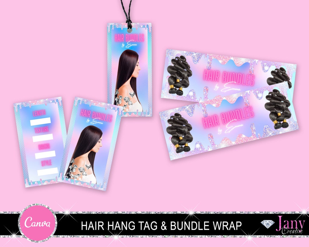 Holographic Hair Hang Tags, Hair Bundle Wraps and Hair Hang Tag, Hair