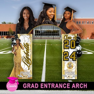 Gold Glitter Graduation Arch, Graduation Entrance Arch Editable in Canva, Editable Grad Arch Entryway, Grad Archway For Party Decoration