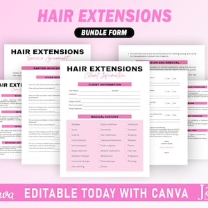 Hair Extensions Consultation Form, Hair Extension Forms, Hair Stylist Forms, Editable Hair Consent Templates, Hair Forms, Hair Care Form
