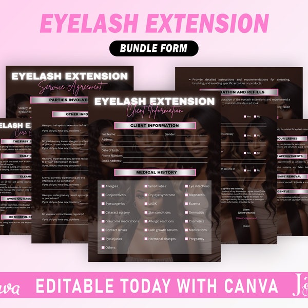 Professional Eyelash Extension Bundle Forms, Eyelash Extension Form, Editable Lash Consent Template, Lash Tech Consultation, Lash Technician