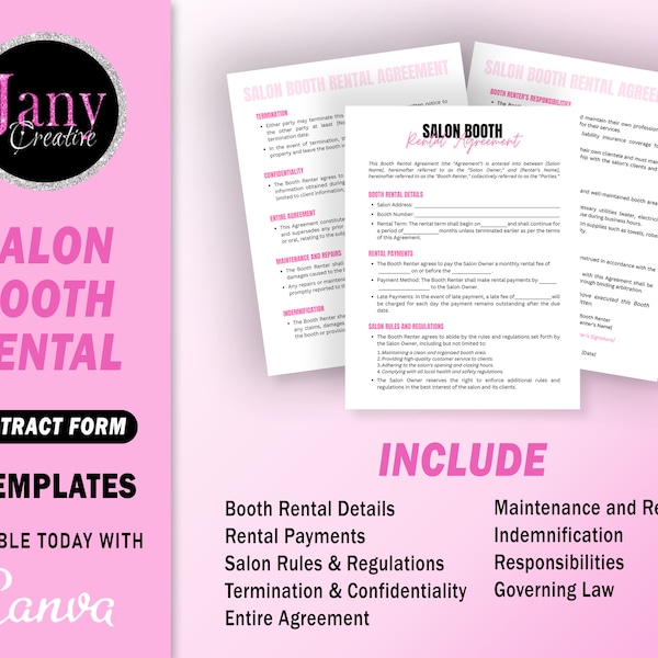 Professional Salon Booth Rental Contract, Editable Booth Rental Agreement, Salon Station, Spa Rental, Salon Chair Rental, Salon Lease, Canva