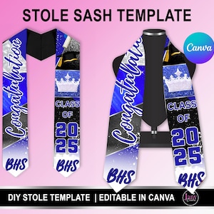 Abschluss Stola Schärpe, Blau oder jede Farbe, bearbeitbar in Canva und Photoshop, Klasse von 2025 Abschluss Stola, perfekt für Sublimation
