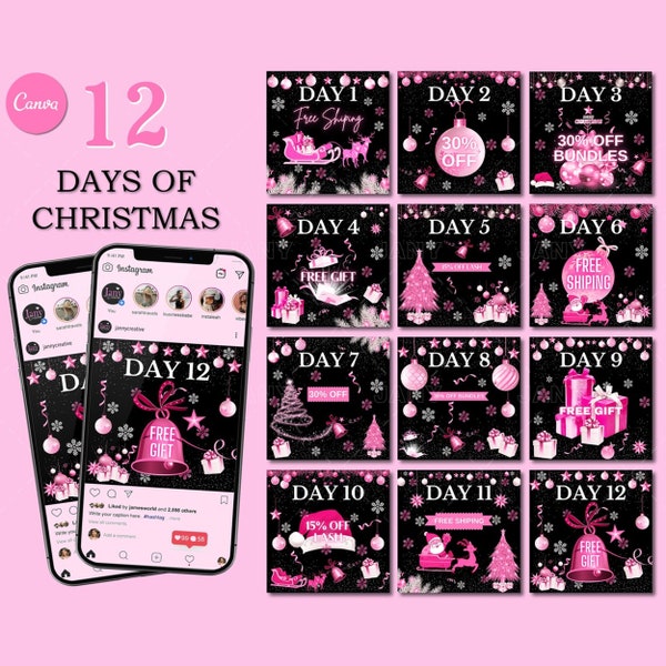 12 Days of Christmas, Christmas Instagram Template, Holiday Flyer, Christmas Flyer Set, Christmas Sale Flyer, Christmas Template