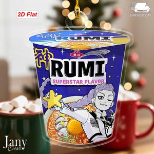 HUNTRIX KPop Demon Hunters Cup Noodle Acrylic Ornament, RUMI Superstar Flavor Ramyeon Ramen ,Rumi Mira Zoey Ornament,  Kpop party Gift