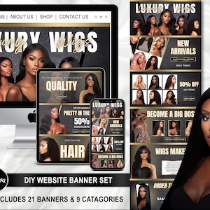 Wig Business Salon Website, Hair Website Template, Premade Shopify Hair Website, Hair Banners, Hair Stylist Branding, Hair Stylist Website