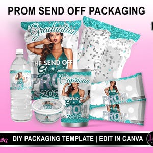 Prom Send off Treat Bundle , Prom water label, Prom candy bar, 2025 Prom Chip Bag Template, Prom Send Off Party Favor, Editable In Canva