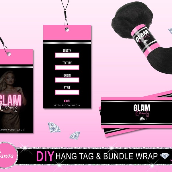 DIY Bundle Wrap, Hair Bundle Wraps, Hair Hang Tag, Hair Extension Wraps, Virgin Hair Wraps, Hair labels, Hang Tag Template, Pink Hang Tag