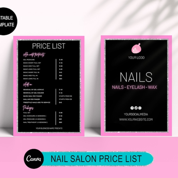 Nail Salon Price List, Nail Salon Sign, Beauty Nail Manicure, Pricing Design, Nail Pricing Sign, Price List Template, Price List Instagram