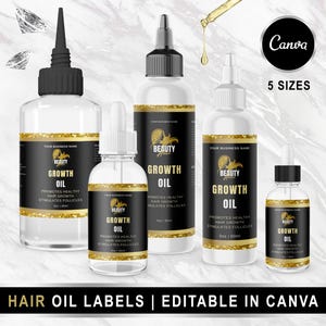 Luxury Hair Growth Oil Labels Design, Hair Oil Product Label Template, Editable Hair Oil Label, Dropper Bottle Label Template, Bottle Labels