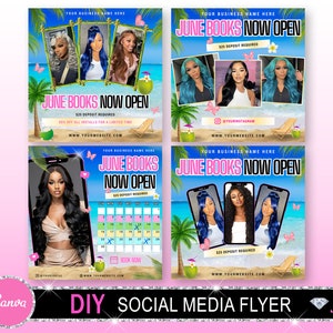 June Booking Flyer, Summer Booking Flyer, Summer Season Flyer, June Sale Flyer, Book Now Appointments Flyer, Beauty Hair Nails Lashes Wigs
