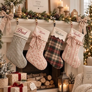 Custom Christmas Stocking, Personalized Embroidered Stocking with Name, Handmade Heirloom Christmas Decor