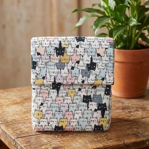 Handmade Pastel Cat Print Insulated Lunch Bag