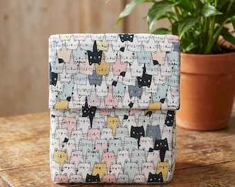 Handmade Pastel Cat Print Insulated Lunch Bag