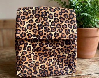 Handmade Leopard Print Insulated Lunch Bag: Reusable Washable