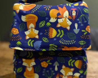 Fox Insulated Lunch Bag: Handmade Woodland Design, reusable, Washable