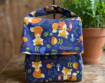Fox Insulated Lunch Bag: Handmade Woodland Design, reusable, Washable