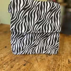 Zebra Print Insulated Lunch Bag  for Women Kids, Reusable Lunch Cooler for School, Office, Picnic, Gift. Washable. Handmade