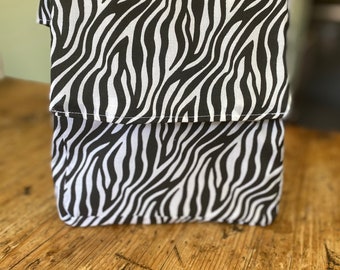 Zebra Print Insulated Lunch Bag  for Women Kids, Reusable Lunch Cooler for School, Office, Picnic, Gift. Washable. Handmade