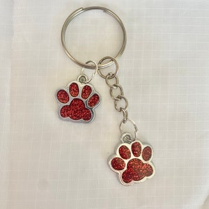 Dog / Cat Paw Print keyring Red Glitter Enamel Bag Charm
