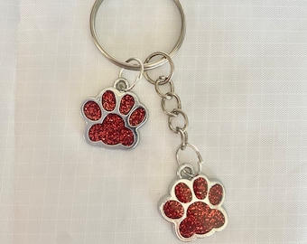 Dog / Cat Paw Print keyring Red Glitter Enamel Bag Charm