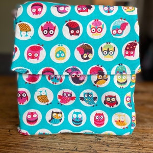 Owl Insulated Lunch Bag  for Women Kids, Reusable Lunch Cooler for School, Office, Picnic, Gift. Washable.