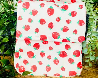 Strawberry and Cream Insulated Lunch Bag  for Women Kids, Reusable Lunch Cooler for School, Office, Picnic, Gift. Washable. Handmade