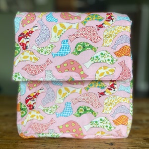 Bird Design Hand made Insulated Lunch Bag for Women Kids, Reusable Lunch Cooler for School,Office,Picnic, Gift. Washable.