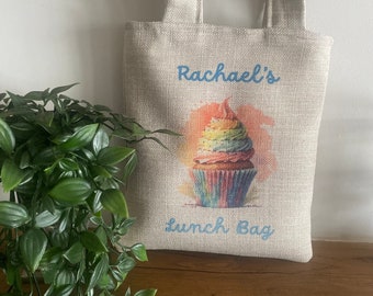 Personalised Lunch Bag Fully Lined Picnic Tote for School or Work. Reusable Gift for Women, Kids