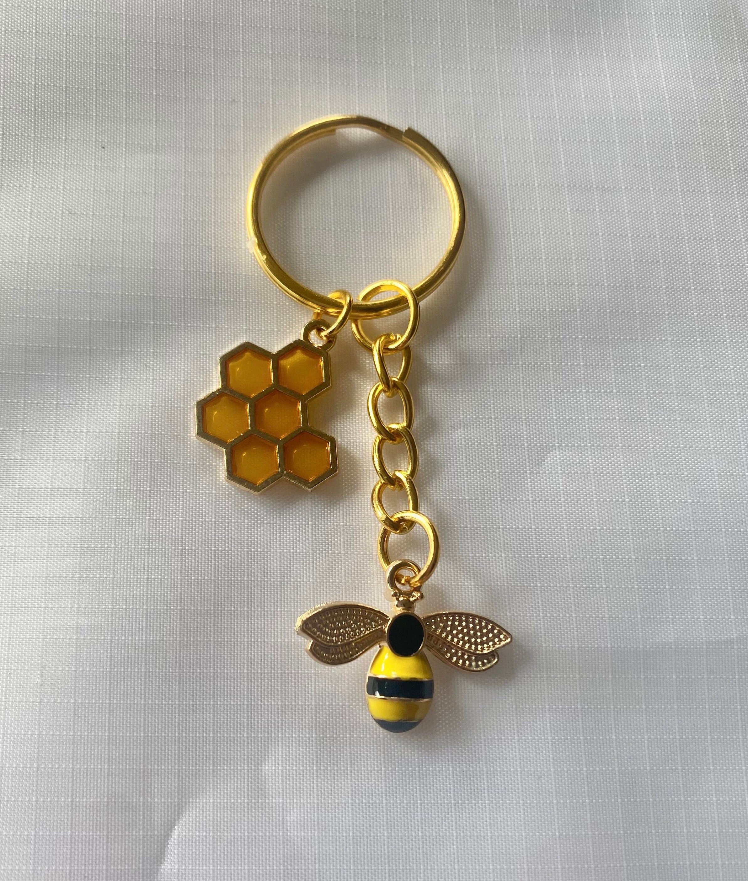 Bee and Honeycomb Keyring - Etsy